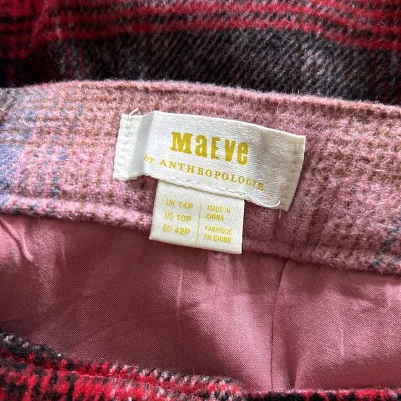 NWT Anthropologie Maeve Pink Combo Plaid Fringe Skirt Women's 10 Petite - Picture 8 of 11